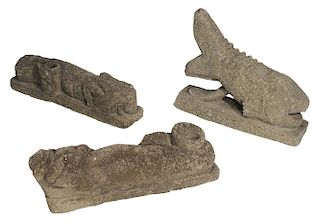 Three Carved Stone Garden Ornaments: