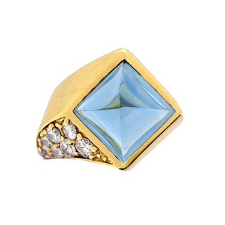 Blue Topaz, Diamond and 18K Ring