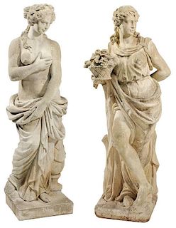 Pair Female Allegorical Figural Garden