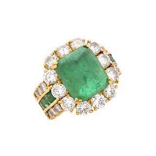 Sugarloaf Emerald, Diamond and 18K Ring