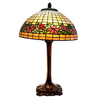 Tiffany Style Leaded Glass and Bronze Lamp