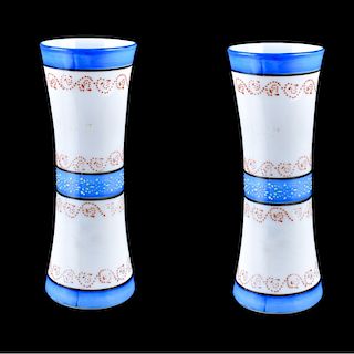 Pair of Hand Painted Bristol Glass Vase