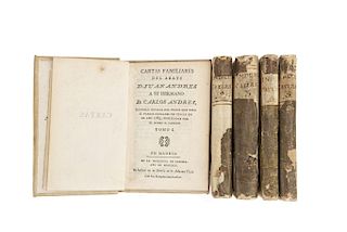 Andrés Morell, Juan. Cartas Familiares del Abate D. Juan Andrés Dandole Noticia del Viage que hizo a Italia 1785. Madrid, 1791-93 Pzs:5