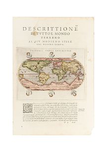 Mercator, Romualdo. Descrittione di Tutto'l Mondo Terreno al piu Moderno Stile del Nostro Tempo. Venecia, 1598. Mapa grabado, coloreado