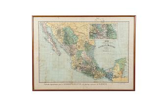 M. Amador. Carta General de la República Mexicana. México: Lit. Mercantil, 1900. Litografía a color, 46 x 68 cm. Enmarcado.
