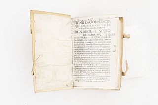 Villalobos, Joaquín Antonio de. Honroso Obelisco que sobre las Cenizas de el Sepulchro, de el Señor Doctor Don Miguel Nieto... Pue.1734
