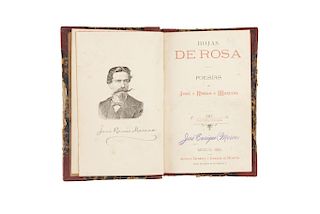 Rosas Moreno, José / Hidalgo, José Manuel. Hojas de Rosa / La Sed de Oro. Méxicio y París, 1891. Dos tomos en un volumen.