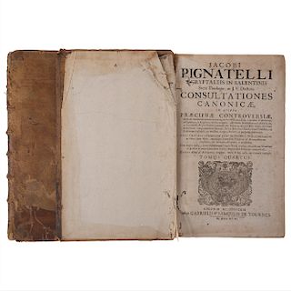 Pignatelli, Jacobi. Novissimae Consultationes Canonicae Praecipuas Controversias. Coloniae Allobrogum: Fratres de Tourne...