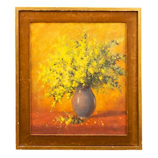 Sandro Manzini. Bouquet de flores amarillas. Firmado. Óleo sobre tela. Enmarcado en madera dorada. 69 x 59 cm.