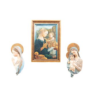 Lote mixto de 3 piezas. Consta de: "Lippina o Madonna con niños y dos ángeles". Reproducción de la obra de Fray Filippo Lippi.
