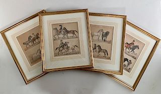 Four Framed Hand Colored Engravings of Horse Training