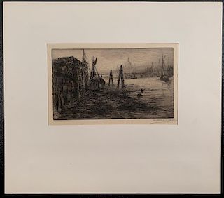 "Misty Day on The Thames, St. Paul's in Rear" Drypoint