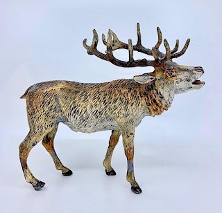 Cold Painted White Metal Figure of a Buck