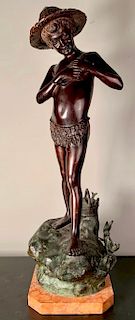 Artist Signed Bronze Sculpture Fisher Boy, 19th Cen.