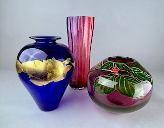 Three Signed Pieces of Studio Art Glass, Modern