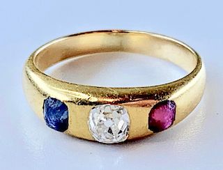 14K Yellow Gold, Diamond, Ruby and Sapphire Ring