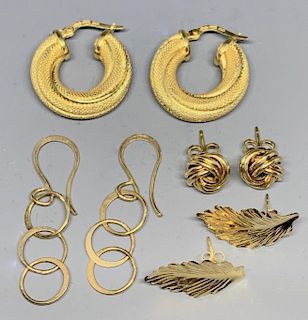 Four Pairs of 14K Yellow Gold Earrings