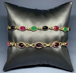 Two 14K Gold Ruby,Sapphire, Emerald Bracelets