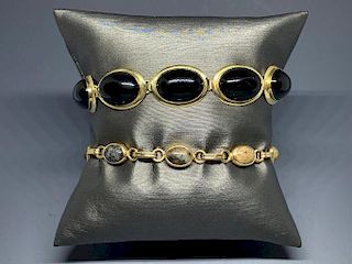Two 14K Yellow Gold Cabochon Bracelets