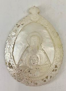 Carved Mother of Pearl Devotional Object, 19thc.