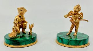 Two Malachite and Gilt bronze Figural Paperweights