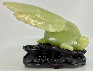 Chinese Carved Jade Koi on Fancy Carved Base