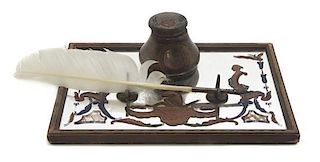 A Painted Mirrored Ink Stand, Width 10 inches.