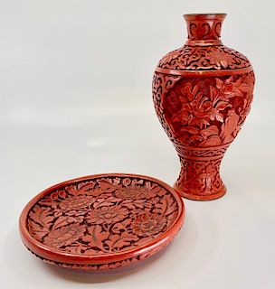 Two Pieces of Chinese Cinnabar Lacquer