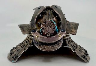 Japanese Silver Salt in Form of Kabuto Helmet