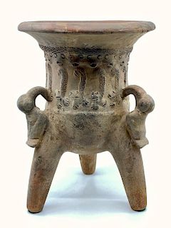 Large Pre Colombian Pottery Tripod Vessel