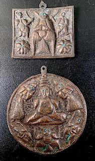Two Copper Repousee Plaques