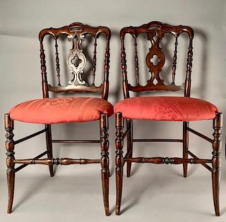 Pair of English Victorian Faux Bois Painted Side Chairs