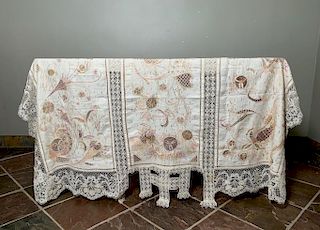 Finely Worked Lace and Embroidery Altar Cloth, c.1900