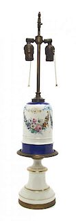 A Paris Porcelain Fluid Lamp, Height overall 29 1/4 inches.
