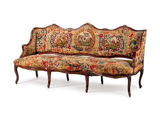 A Regence Tapestry-Upholstered Walnut Sofa