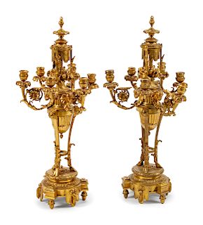 A Pair of Louis XV Style Gilt Bronze Six-Light Candelabra