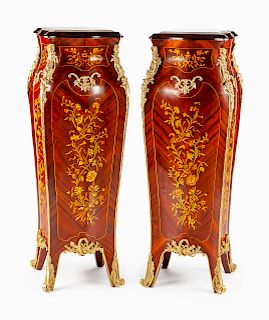 A Louis XV Style Gilt Metal Mounted Marquetry Pedestals 