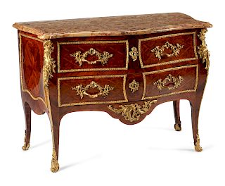A Louis XV Style Gilt Bronze Mounted Kingwood and Parquetry Commode 