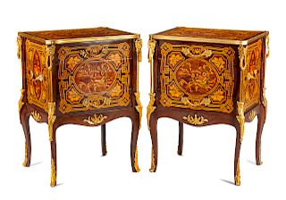 A Pair of Louis XV Style Marquetry Night Stands