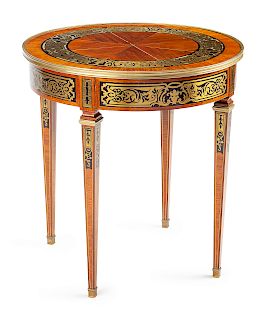 A Louis XVI Style Mahogany and Boulle Marquetry Gueridon