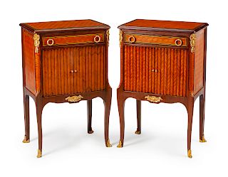 A Pair of French Transitional Style Parquetry Nightstands 
