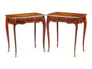 A Pair of Louis XVI Style Gilt Metal Mounted Marquetry Tables 