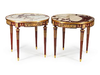 A Pair of Louis XVI Style Gilt Metal Mounted Gueridons
