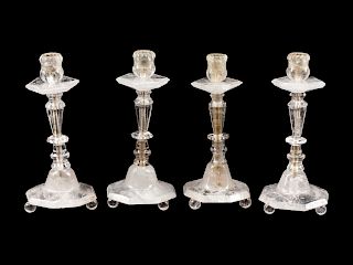 Four Louis XVI Style Rock Crystal Candlesticks