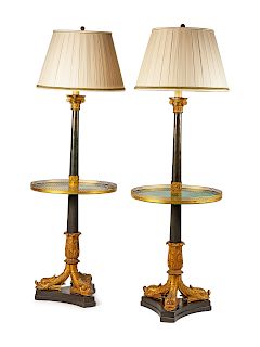A Pair of Empire Style Gilt and Patinated Bronze Floor Lamps 