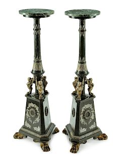 A Pair of Empire Style Painted and Parcel Gilt Pedestals