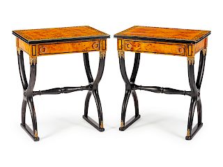 A Charles X Style Burlwood and Parcel Ebonized Side Tables 