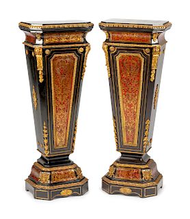 A Pair of Napoleon III Gilt Bronze Mounted Boulle Marquetry Pedestals