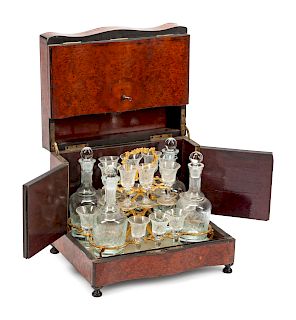A Napoleon III Ebonized, Brass and Mother-of-Pearl Inlaid Cave a Liqueur