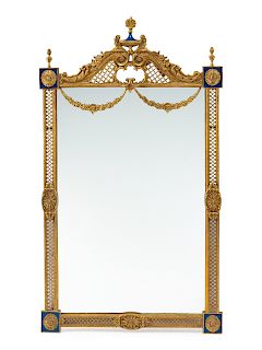 A French Neoclassical Style Gilt Bronze and Enameled Mirror 